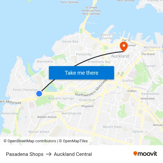 Pasadena Shops to Auckland Central map