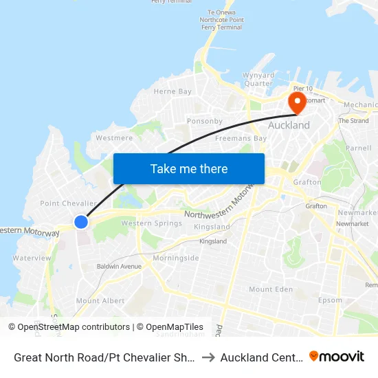 Great North Road/Pt Chevalier Shops to Auckland Central map