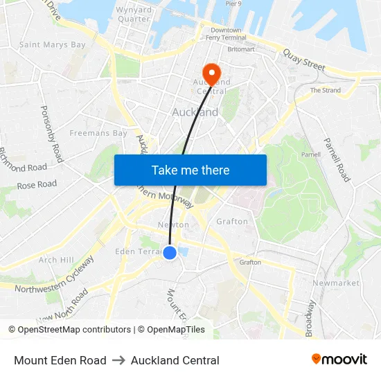 Mount Eden Road to Auckland Central map