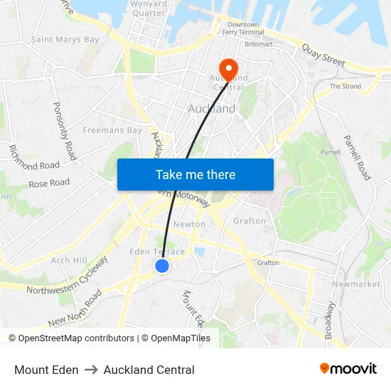 Mount Eden to Auckland Central map