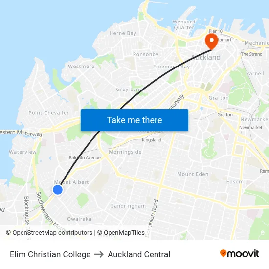 Elim Christian College to Auckland Central map