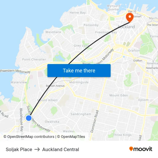 Soljak Place to Auckland Central map
