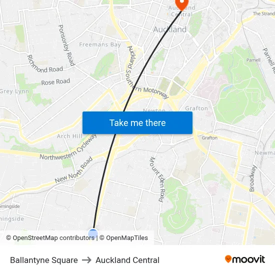 Ballantyne Square to Auckland Central map