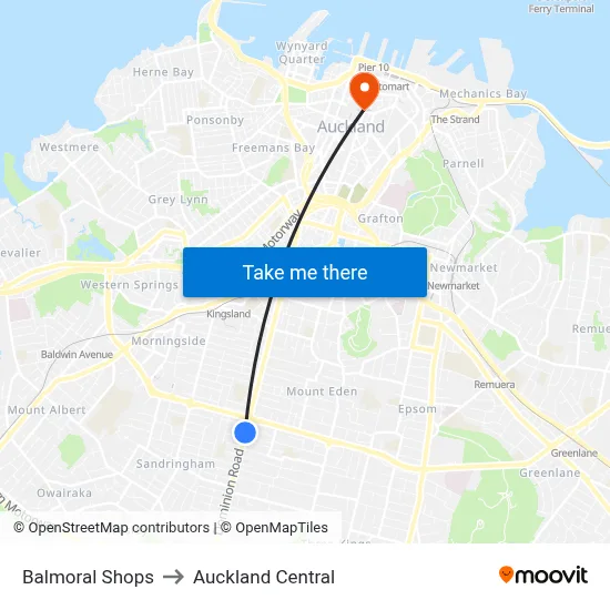 Balmoral Shops to Auckland Central map