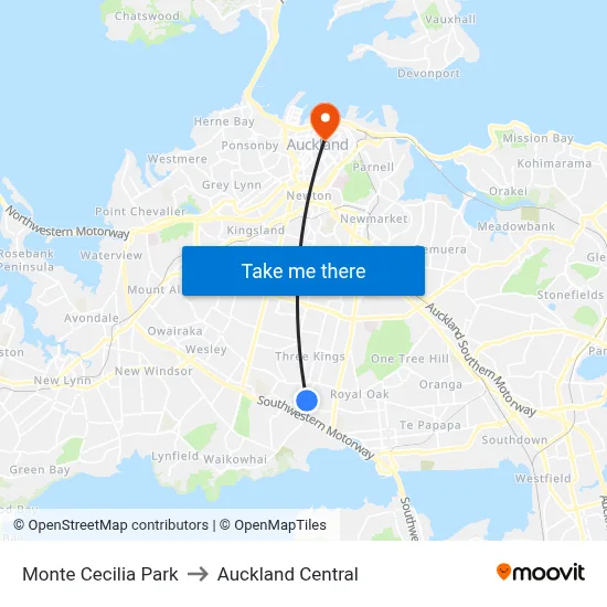 Monte Cecilia Park to Auckland Central map