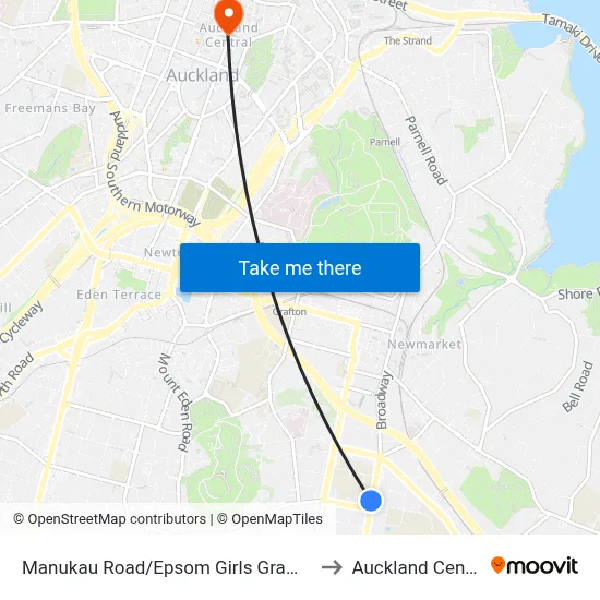 Manukau Road/Epsom Girls Grammar to Auckland Central map