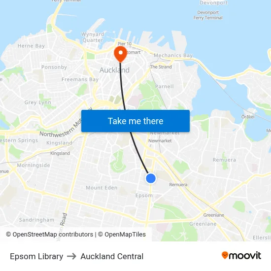 Epsom Library to Auckland Central map