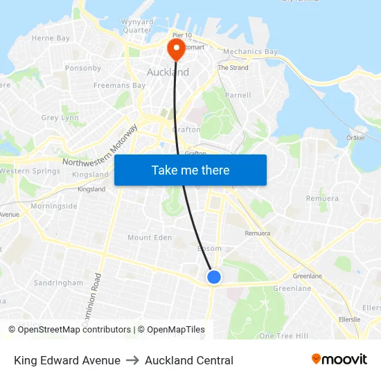 King Edward Avenue to Auckland Central map