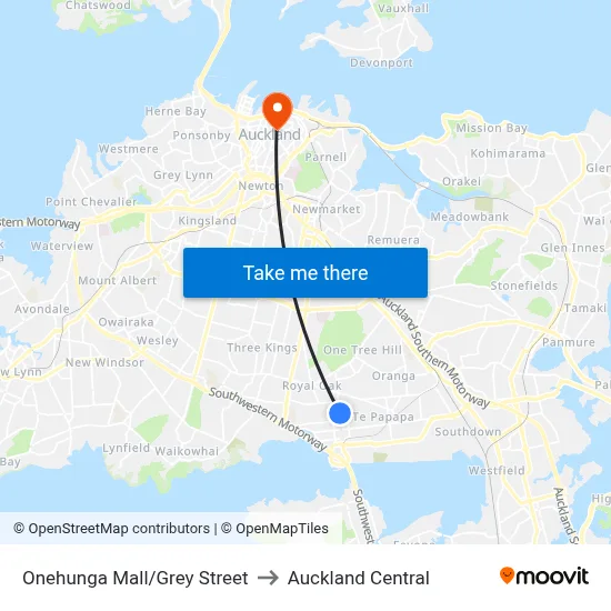 Onehunga Mall/Grey Street to Auckland Central map