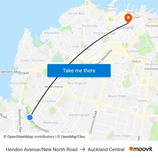 Hendon Avenue/New North Road to Auckland Central map