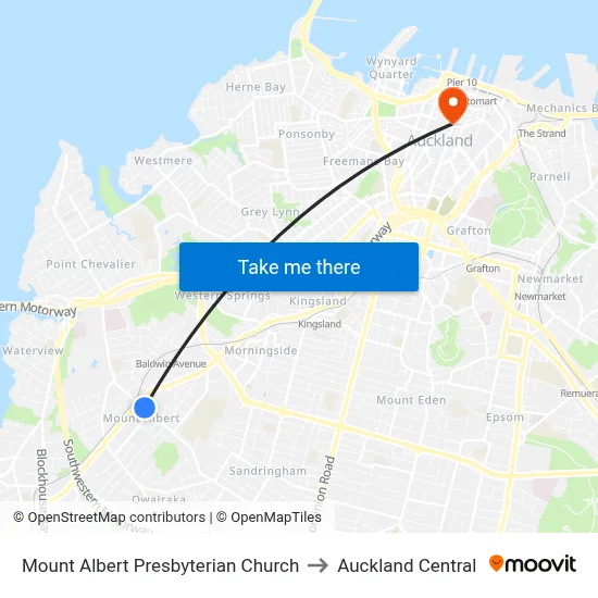 Mount Albert Presbyterian Church to Auckland Central map