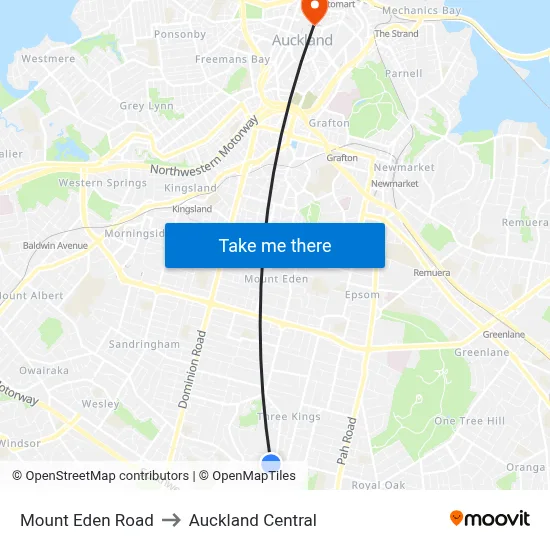 Mount Eden Road to Auckland Central map