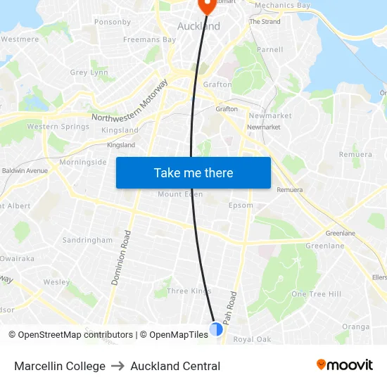 Marcellin College to Auckland Central map