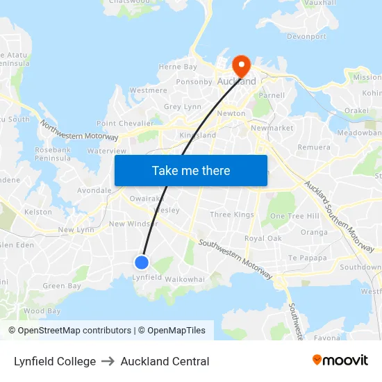 Lynfield College to Auckland Central map