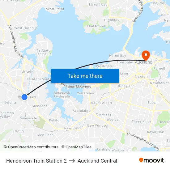 Henderson Train Station 2 to Auckland Central map