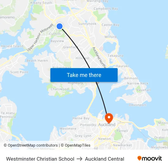 Westminster Christian School to Auckland Central map