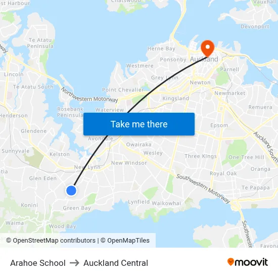 Arahoe School to Auckland Central map