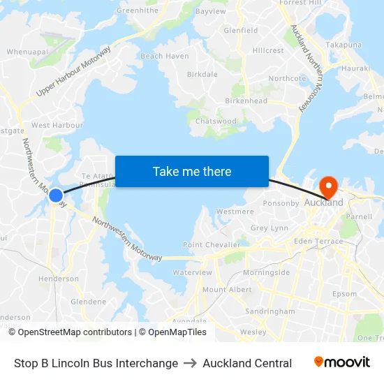 Stop B Lincoln Bus Interchange to Auckland Central map