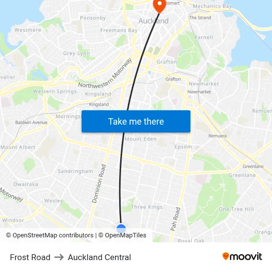 Frost Road to Auckland Central map