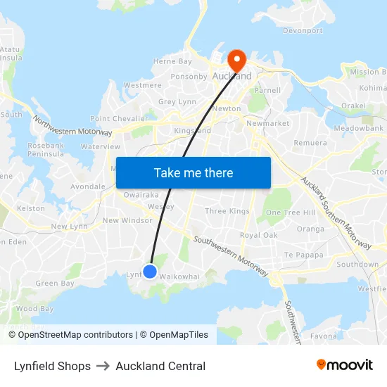 Lynfield Shops to Auckland Central map