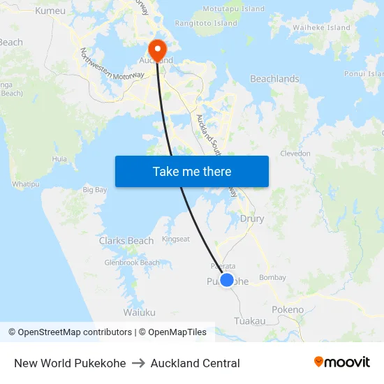 New World Pukekohe to Auckland Central map