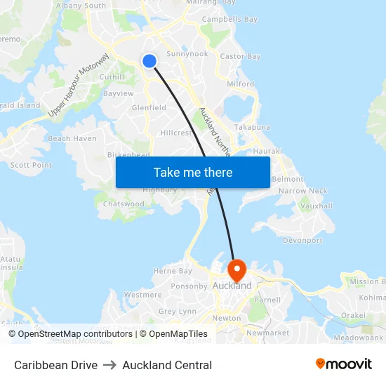 Caribbean Drive to Auckland Central map