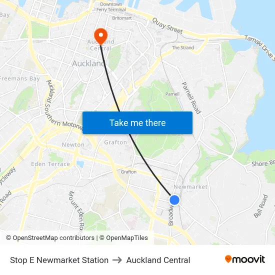 Stop E Newmarket Station to Auckland Central map