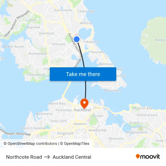 Northcote Road to Auckland Central map