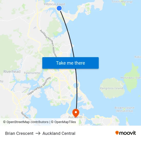 Brian Crescent to Auckland Central map