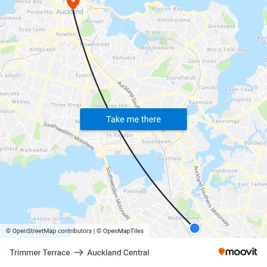 Trimmer Terrace to Auckland Central map