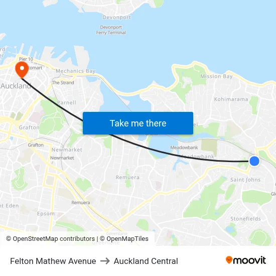 Felton Mathew Avenue to Auckland Central map
