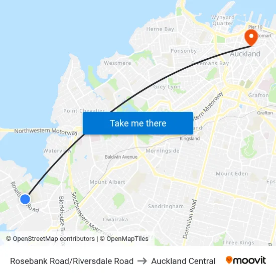 Rosebank Road/Riversdale Road to Auckland Central map