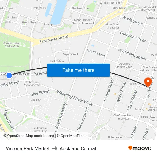 Victoria Park Market to Auckland Central map