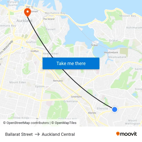 Ballarat Street to Auckland Central map