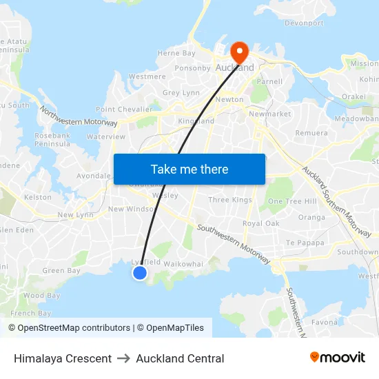 Himalaya Crescent to Auckland Central map