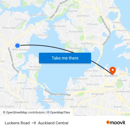 Luckens Road to Auckland Central map