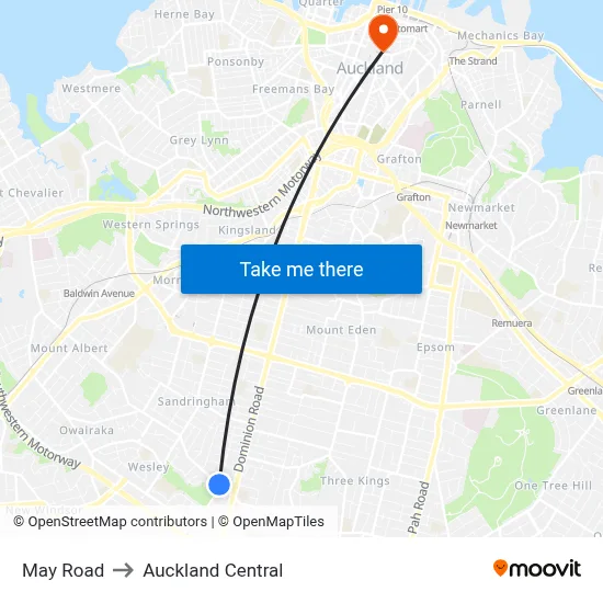 May Road to Auckland Central map