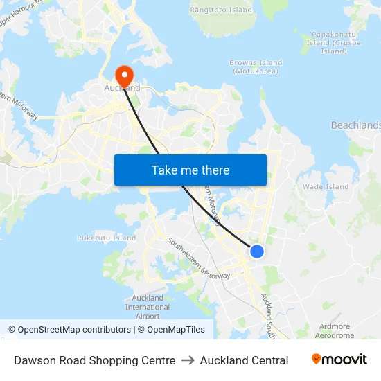 Dawson Road Shopping Centre to Auckland Central map