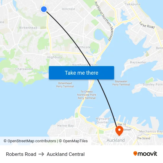 Roberts Road to Auckland Central map