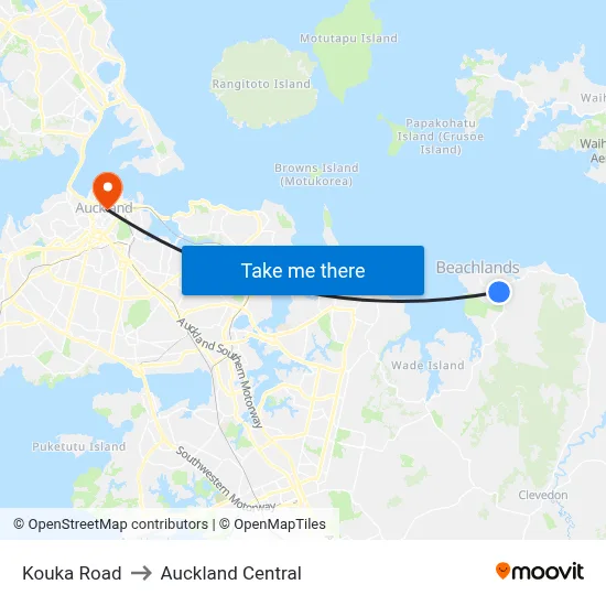 Kouka Road to Auckland Central map