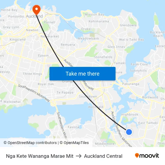 Nga Kete Wananga Marae Mit to Auckland Central map