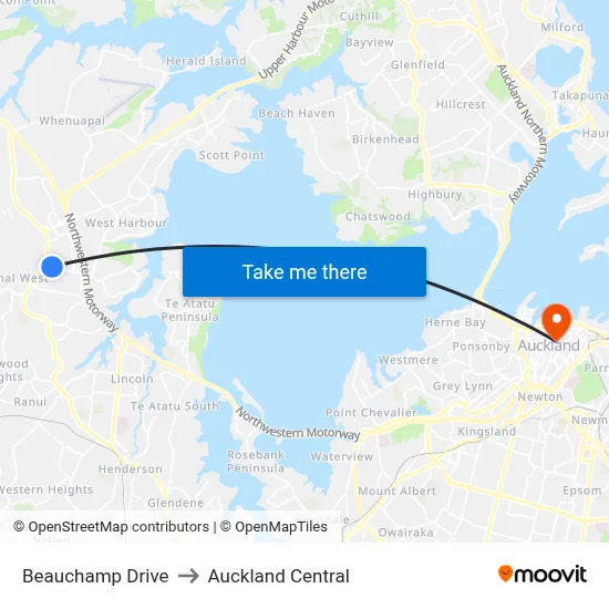 Beauchamp Drive to Auckland Central map