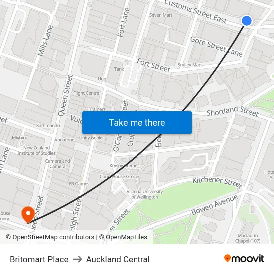 Britomart Place to Auckland Central map