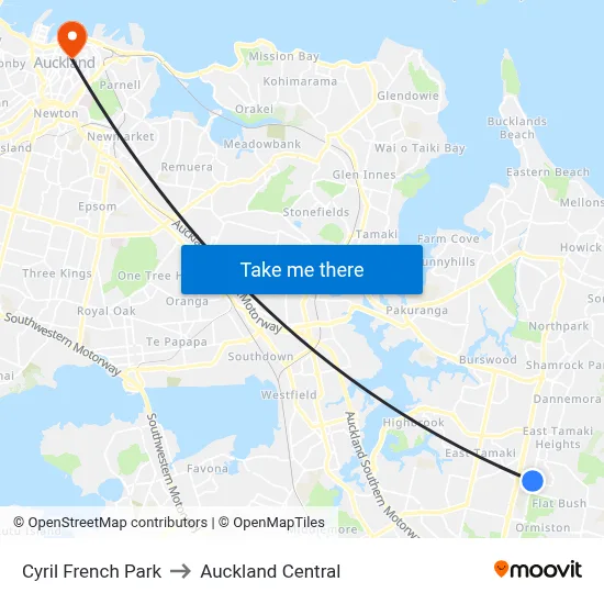 Cyril French Park to Auckland Central map