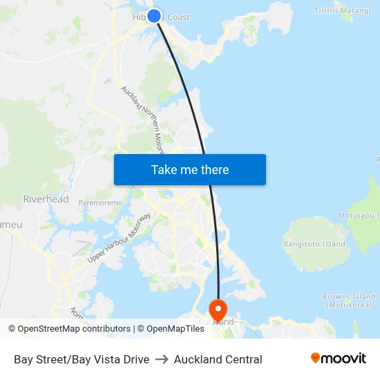 Bay Street/Bay Vista Drive to Auckland Central map