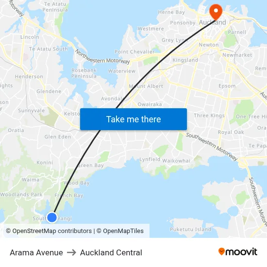Arama Avenue to Auckland Central map