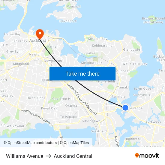 Williams Avenue to Auckland Central map