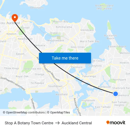 Stop A Botany Town Centre to Auckland Central map