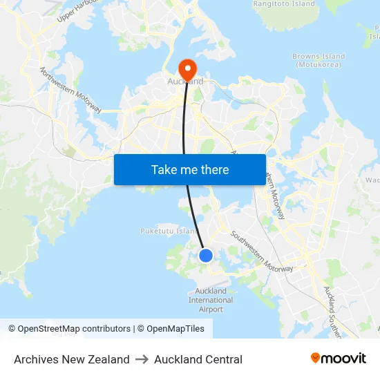 Archives New Zealand to Auckland Central map