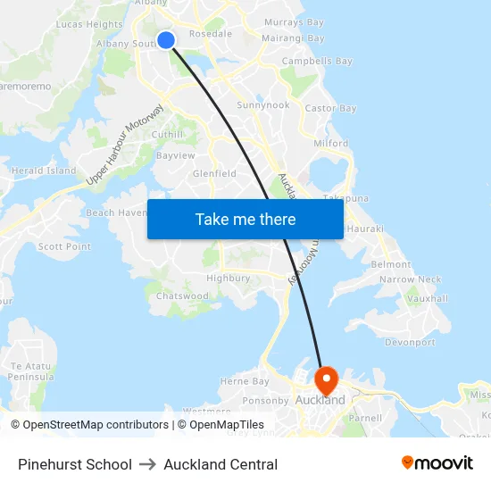 Pinehurst School to Auckland Central map